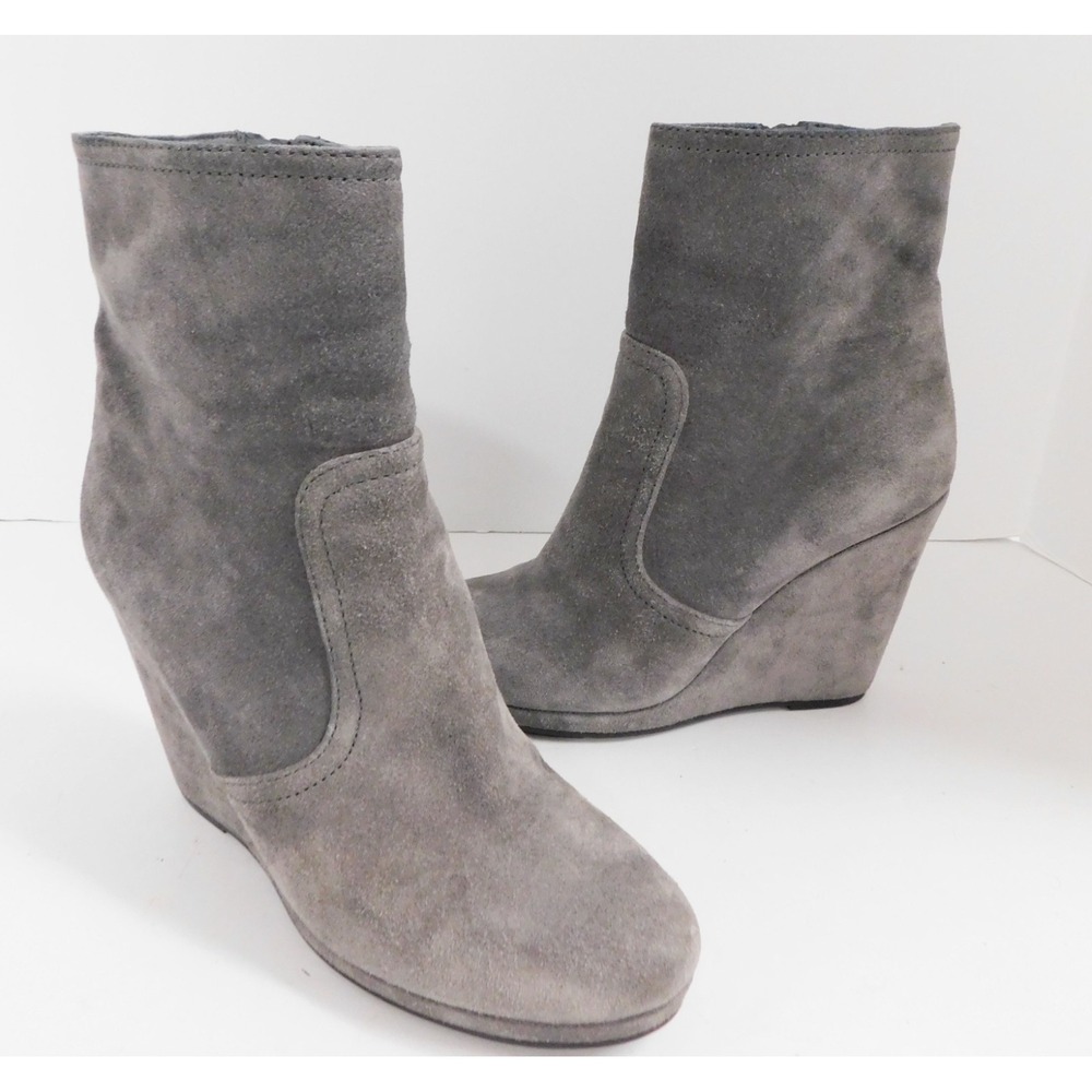 Prada Gray‎ Suede Wedge Heel Ankle Boots Bootie Size 37